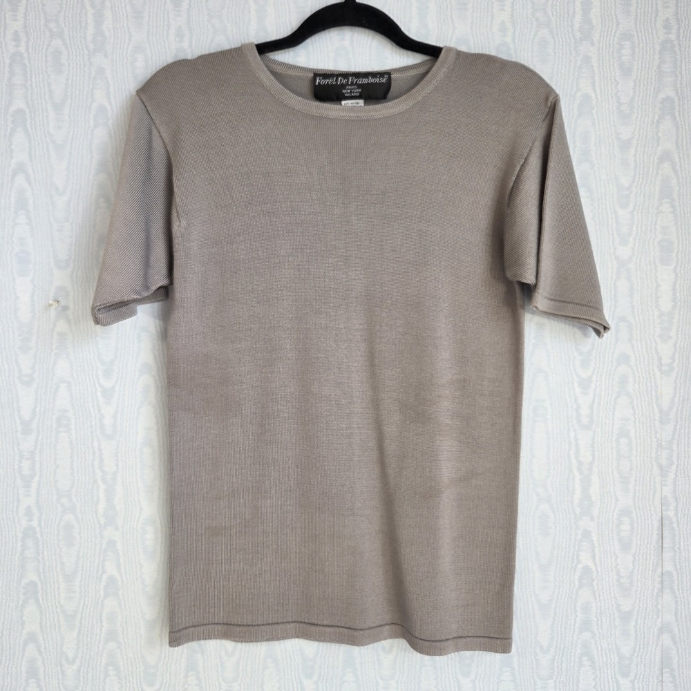Vtg 80s Foret‎ De Framboise Womens XL Short Sleeve Sweater Silver Metallic